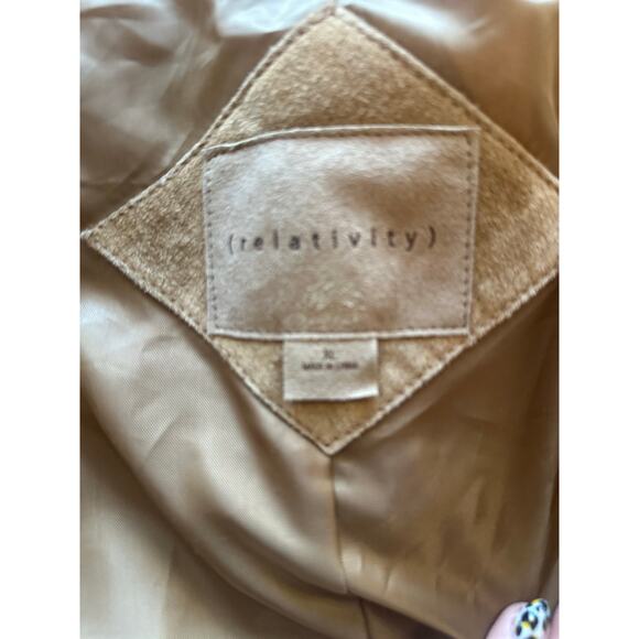 Relativity Brown Suede Jacket XL Genuine Leather Retro Modern Basic - Picture 3 of 6